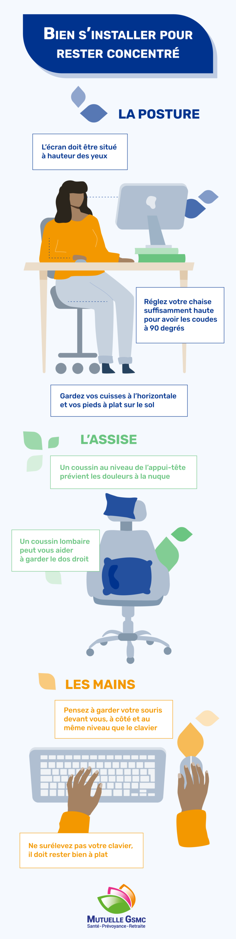 Illustration avec des conseils pour améliorer sa concentration en télétravail avec la Mutuelle GSMC