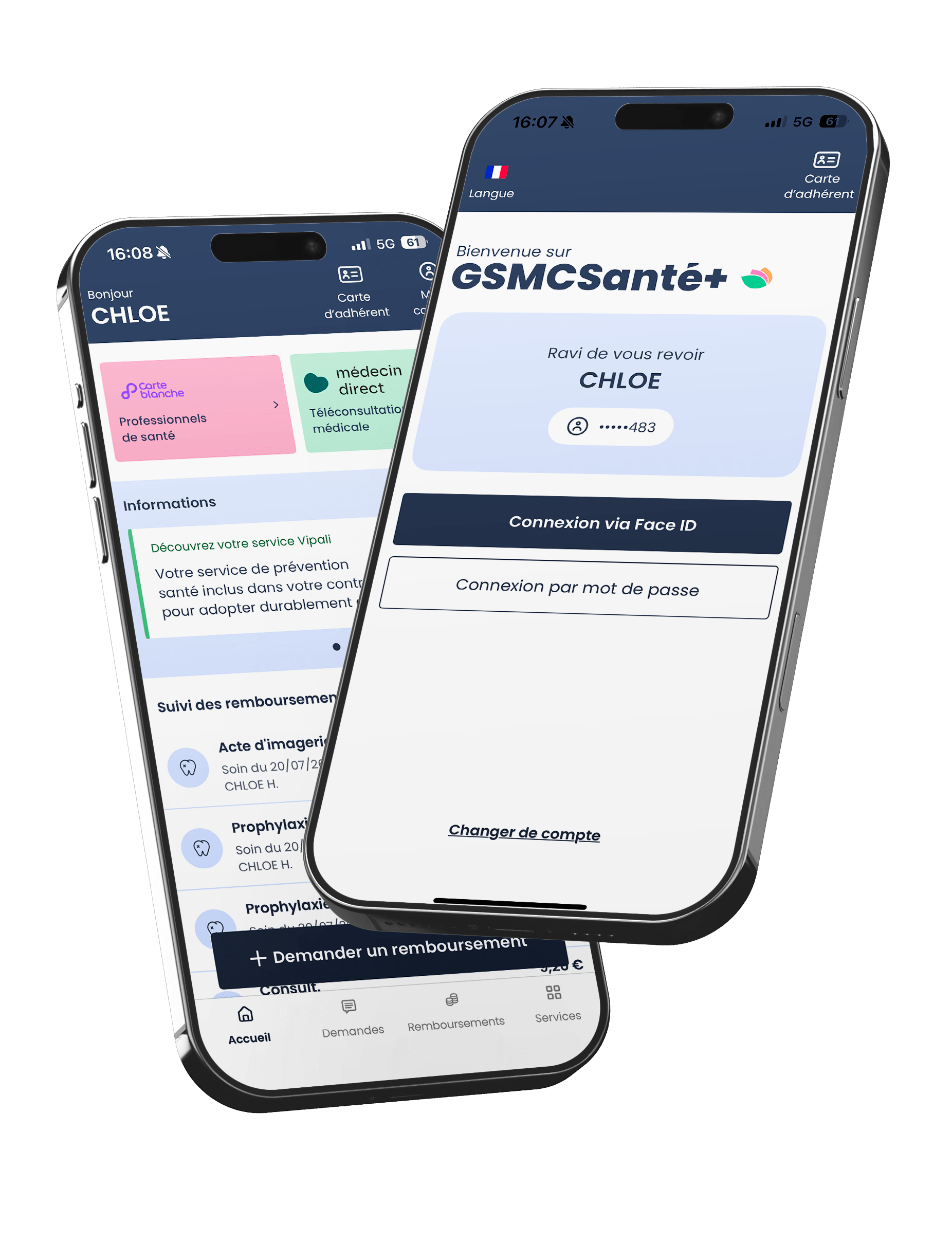 Application GSMC Santé+ sur mobile